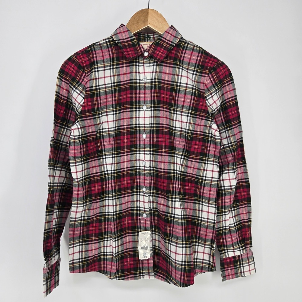 Brooks Brothers Red Fleece Shirt 2 Red Plaid Gold Metallic Holiday Button Down